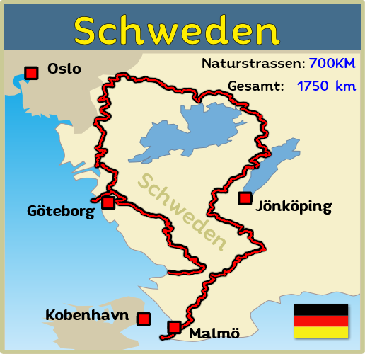 Offroad Touren Karte von Schweden Sued für Offroad strecken und Pisten