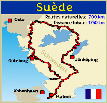 Carte des circuits hors route du sud de la Suède, avec ses itinéraires et pistes.